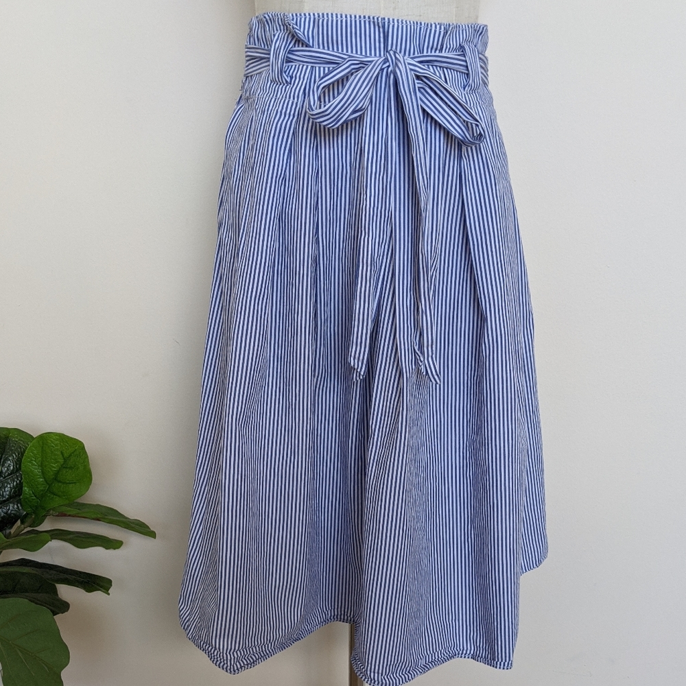 Max Studio Striped Tie Front Midi Skirt